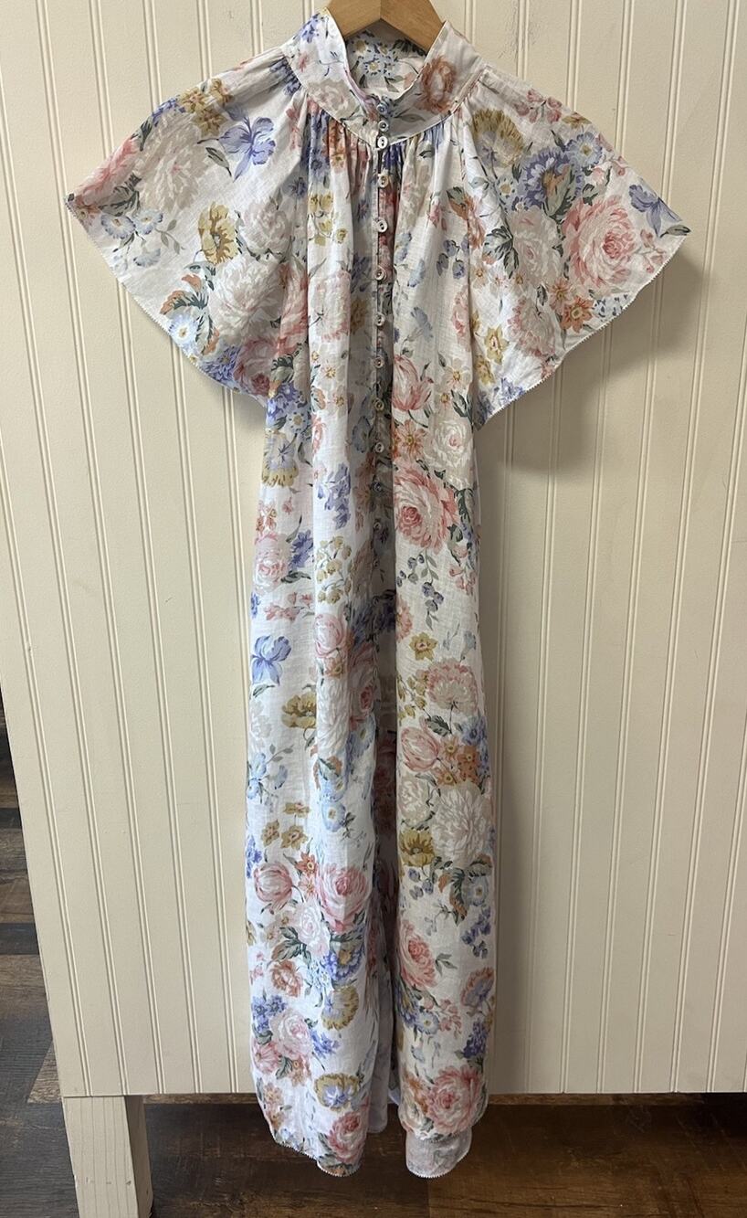 Zimmermann Floral Print Linen Midi Dress Size 2 Small Missing Belt